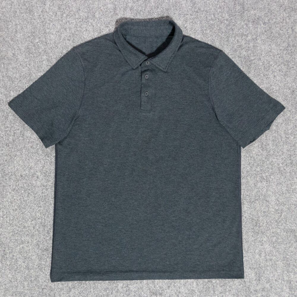 Lululemon Evolution Short Sleeve Blue Stretch Polo Shirt Men's M/L (20.5 x 27)